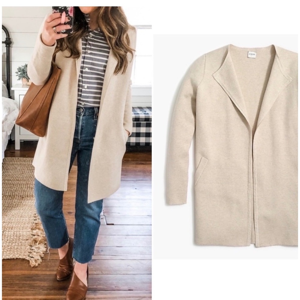 J.Crew Vanessa Cardigan Sweater Womens S Oatmeal Cotton Open Front Minimalist